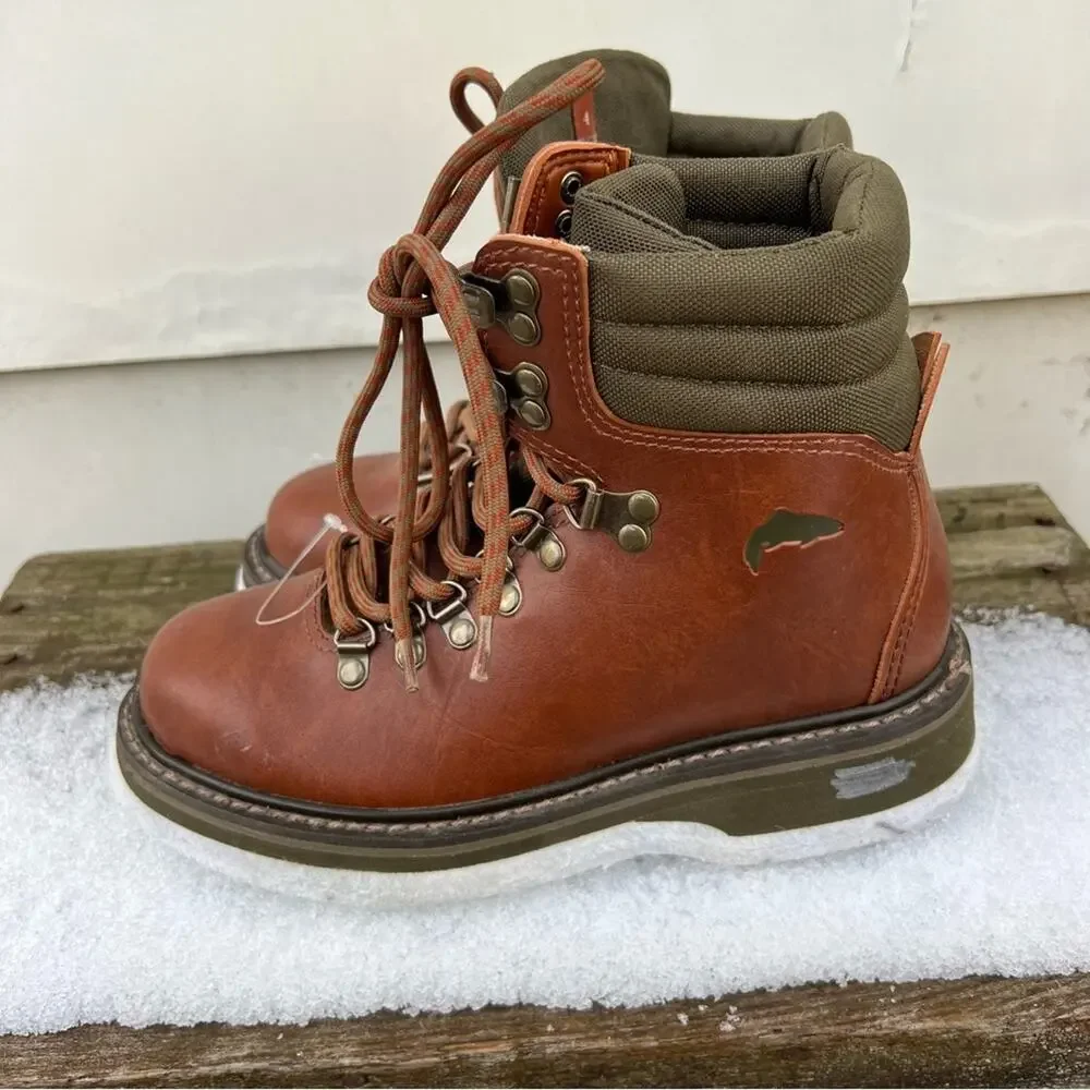 Simms Freestone Fly Fishing Boots Brown Leather Felt Cleat Soles Mens Size 4